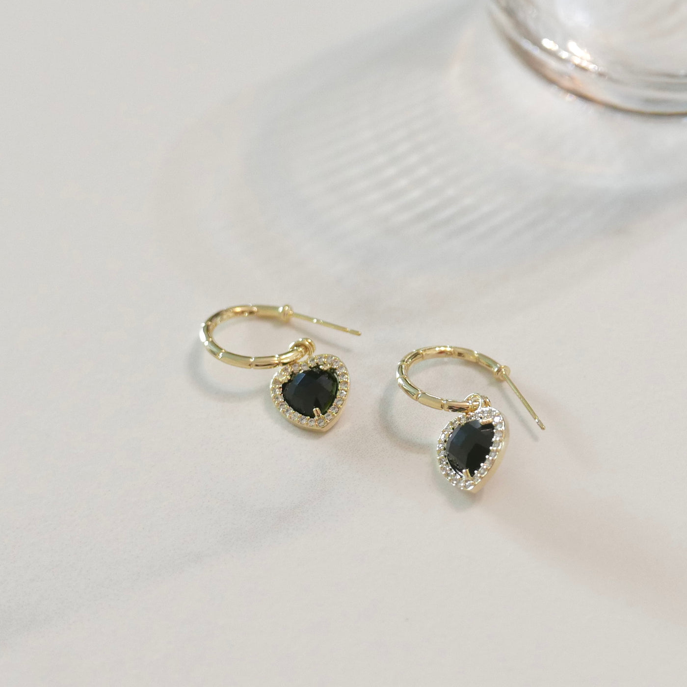 Black Heart Pave Earrings