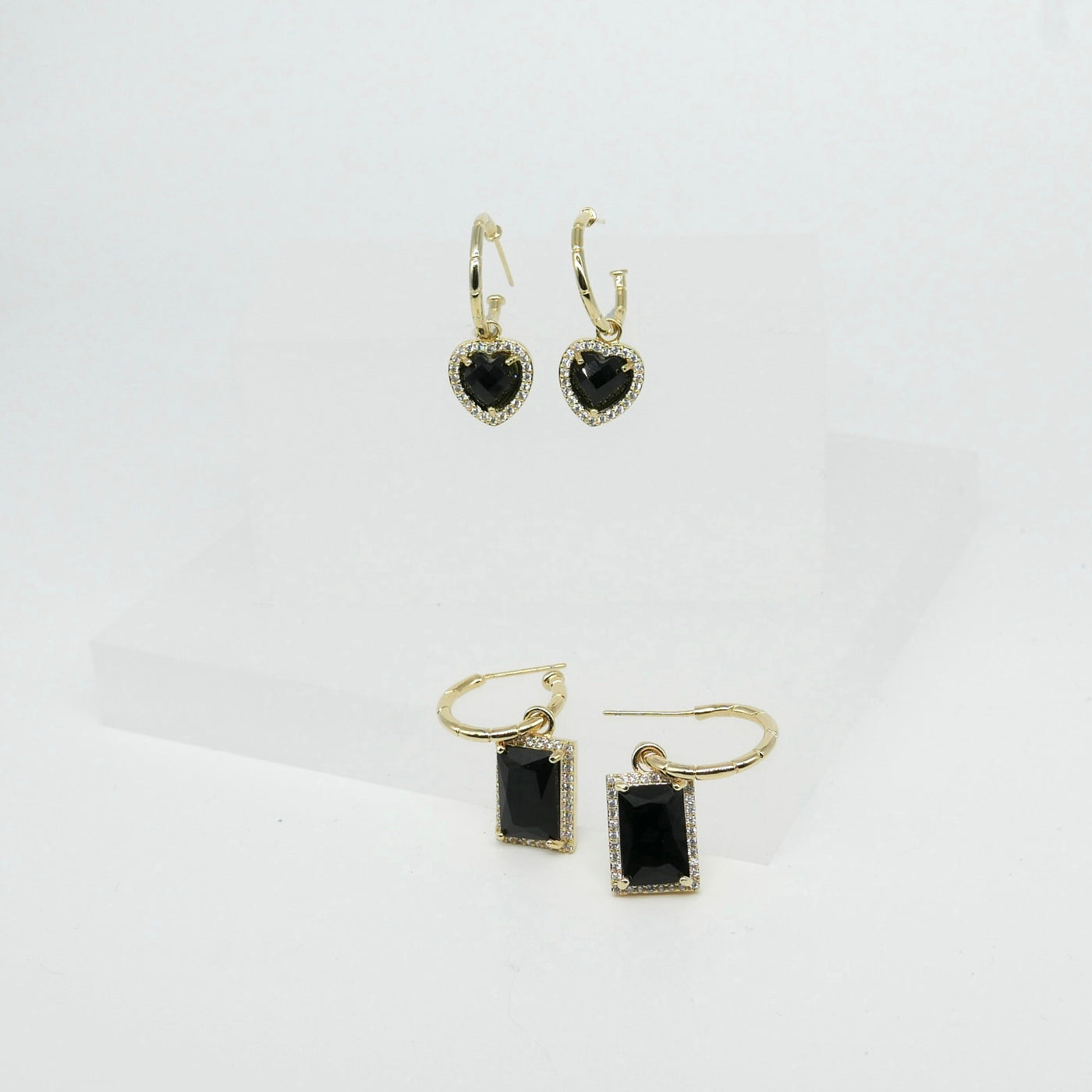 Black Heart Pave Earrings